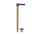 Montour Line Retractable Belt Removable Stanchion, 2ft Sat.Brass Post  9ft. Bk/Bl MX530R-SB-BBH-90